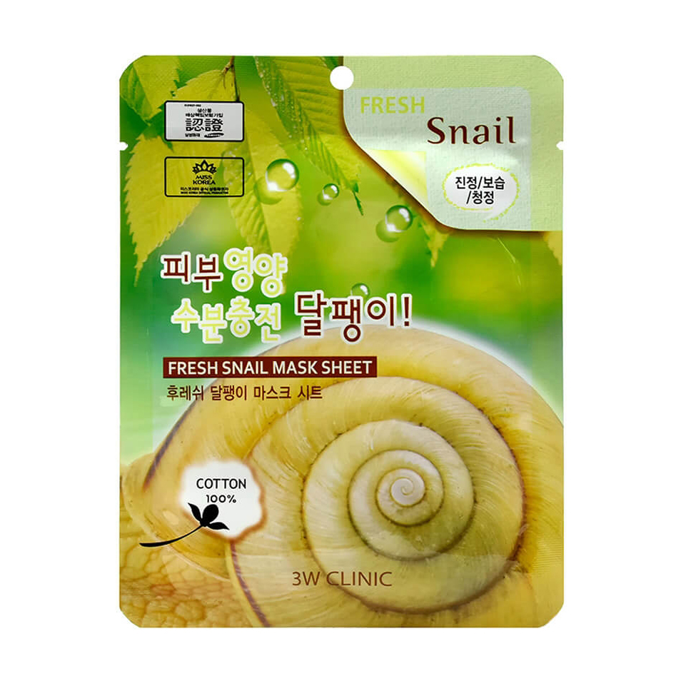 Тканинна маска для обличчя 3W Clinic Fresh Snail Mask Sheet з екстрактом муцина равлика, 1 шт